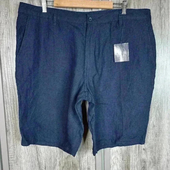 Toscano Shorts Size 40 Linen Navy Blue Color Flat Front New - Picture 1 of 8